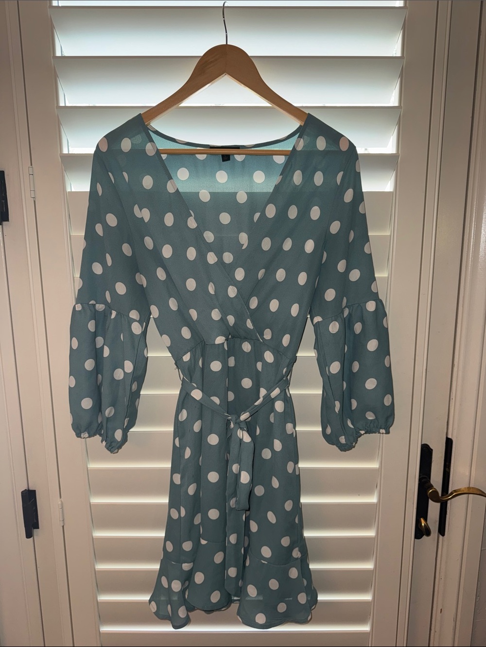 Polka Dot Wrap Dress in Teal and White